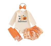 Dubute My First Halloween Baby Girl Outfit neonato 1 ° Halloween Punmkin pagliaccetto tutù gonna vestito fascia carino 4 pezzi, Ivory-My 1st halloweer, 12-18 Months
