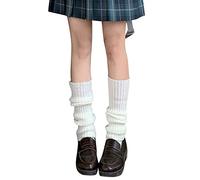 Dubute Scaldamuscoli da donna anni '80 Harajuku Kawaii calzini lavorati a maglia all'uncinetto Calzini caldi alla coscia lavorati a maglia (White A, One Size)