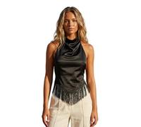 Dubute Top con collo a lupetto per le donne in raso di seta per uscire canotta estiva alla moda camicetta casual abiti, Nero , S