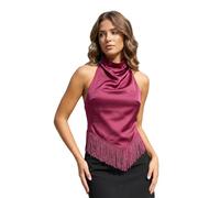 Dubute Top con collo a lupetto per le donne in raso di seta per uscire canotta estiva alla moda camicetta casual abiti, Borgogna, S