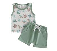 Dubute Vestiti estivi per neonati con stampa canottiere e pantaloncini per neonati estivi da spiaggia, Tartaruga verde, 0-6 Months