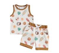 Dubute Vestiti estivi per neonati con stampa canottiere e pantaloncini per neonati estivi da spiaggia, Marrone-Sole, 6-12 Months