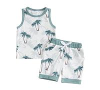 Dubute Vestiti estivi per neonati con stampa canottiere e pantaloncini per neonati estivi da spiaggia, Verde-cocco, 6-12 Months