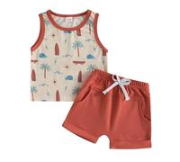 Dubute Vestiti estivi per neonati con stampa canottiere e pantaloncini per neonati estivi da spiaggia, Arancio-Cocco, 6-12 Months
