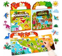 Dubydu Sticker Book Riutilizzabile per 3 Anni, Stickers Bambini Attacca Stacca con Temi Dinosauri e Animali, Adesivi 3D Riutilizzabili, Giochi da Viaggio Bambini (Dino & Animal)