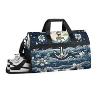 ducanll Anchor - Borsone da palestra da donna e uomo, con scomparto per scarpe, borsone ondulato per aereo, sport, palestra, yoga, borsa da viaggio impermeabile, Onda, 19.7 x 13.8 x 9.9 in