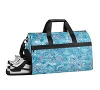 ducanll Borsone da palestra blu testurizzato da 43 l, con scomparto per scarpe, borsa da donna con tracolla, ideale per viaggi, palestra, sport, Arte floreale, 19.7 x 13.8 x 9.9 in