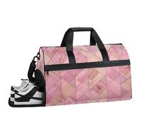 ducanll Borsone da palestra da donna, con texture in legno rosa, impermeabile, con motivo simmetrico, borsone da viaggio per uomo e donna, borsa da notte con scomparto per scarpe, Motivo simmetrico