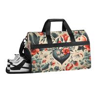 ducanll Love Flower, borsone da palestra per uomo e donna, 43 l, con motivo floreale, borsone da viaggio da uomo con scomparto per scarpe, borse da trasporto per aerei e donne, Motivo floreale., 19.7