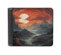 ducanll Portafoglio sottile da uomo, con blocco RFID, in pelle, regalo di compleanno per uomo, Crepuscolo delle linee di montagna, 11.7x9.5cm, Crepuscolo delle linee di montagna