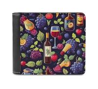 ducanll Portafoglio sottile da uomo, con blocco RFID, in pelle, regalo di compleanno per uomo, Modello di progettazione senza cuciture dell'uva del vino, 11.7x9.5cm, Modello di progettazione senza