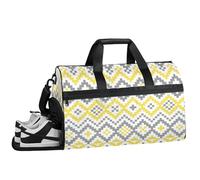 ducanll Sacca da palestra da uomo, 43 l, grande, da viaggio, con motivo a mosaico, con scomparto per scarpe, oggetti personali, borsa da viaggio per weekend, da donna, colore giallo e grigio, Motivo