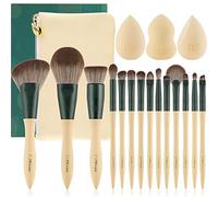 DUcare Juego de 14 brochas de maquillaje con 3 esponjas de maquillaje - Lime Series Professional Makeup Brush Kabuki Foundation