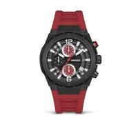 DUCATI DT003 Orologio cronografo da uomo con cassa da 43,5 mm, quadrante nero parziale trasparente, dettagli rossi, cinturino in silicone, resistente all'acqua, Nero, Moderno