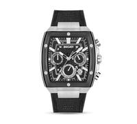 DUCATI DT005 Orologio cronografo da uomo con quadrante nero e dettagli argentati, cinturino in pelle + silicone, resistente all'acqua fino a 50 m, cassa 40 mm, velocità e raffinatezza combinate