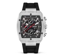 DUCATI DT008 Orologio cronografo - Quadrante nero, cassa con dettagli a vite, design multistrato, cinturino in silicone da 40 mm, resistente all'acqua 50 m, stile audace e robusto, Argento, Cinturino