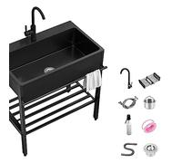 Duchunsheng Lavello Cucina 1 Vasca, Lavandino Nero Lavelli Utility per Una Lavanderia, Lavelli Commerciale Autoportante,Lavatoio da Giardino Campeggio, per Garage,Ristorante,Cantina,Interni,Esterni