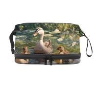 Duck and Group of Ducklings - Trousse a doppio strato, per donne e ragazze, trousse da viaggio per trucchi, pratica borsa organizer con scomparto per pennelli, Multi, 27x15x14 cm/10.6x5.9x5.5 in,