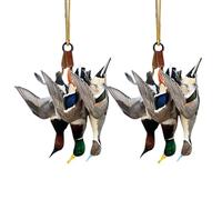Duck Hunting Car Ornament - 2pcs Acrylic Hanging Decorations for Rearview Mirror, Christmas Tree Decor | Holiday Hunting Theme Accessories, Festive Decorative Gift for Hunters, Outdoor Lover Seasonal