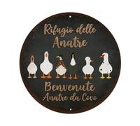 Duck Refuge Welcome Nesting Ducks Targa rotonda in metallo vintage per caffetteria bar pub decorazione da parete poster in metallo 20,3 x 20,3 cm