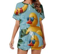 Duck - Set pigiama da donna a maniche corte e pantaloncini, 2 pezzi, Stile:, 3XL