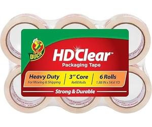 Duck Tape Nastro adesivo resistente e trasparente per imballaggio, confezione da 6 pezzi, per pacchi e scatole, forte tenuta adesiva, 48 mm x 50 m.
