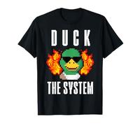 Duck The System Pixel Duck on Fire Meme di Gioco retrò Gen Z Maglietta
