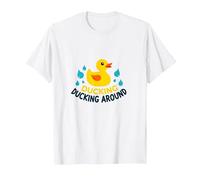 Ducking Around: Giocoso Rubber Duck Splash Maglietta, Uomo, Bianco, L