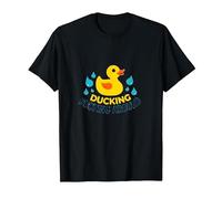 Ducking Around: Giocoso Rubber Duck Splash Maglietta, Uomo, Nero, L