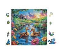 Ducks on The Lake Puzzle 100 Pezzi Difficoltà Estrema Cartone Spesso Tema Monocromatico Per Appassionati Di Puzzle Antistrappo Non Sbiadisce Top Vendita 28x28cm