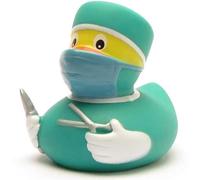 Duckshop I anatra da bagno chirurgo, lunghezza 8 cm, con portachiavi in set con paperetta, regalo per medici, personale medico