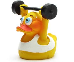 Duckshop I anatra da bagno sollevatore pesi I cigolii I paperella cigolata L 7,5 cm I regalo Bodybuilder I Presente Collezionista
