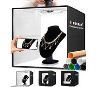 DUCLUS Lightbox 40x40 cm, Studio Fotografico Pieghevole, 5500K kit con Tenda Luminosa Dimmerabile, Illuminazione a 160 LED e 8 Sfondi per la Fotografia di Prodotti