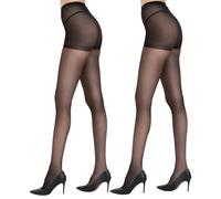 DUCMODA Collant Velate Donna 20 denari Vita Alta Confort Elastico Matte Sexy Women Tights 2er Pack Nero S