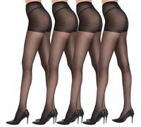 DUCMODA Collant Velate Donna 20 denari Vita Alta Confort Elastico Matte Sexy Women Tights 4er Pack Nero XL
