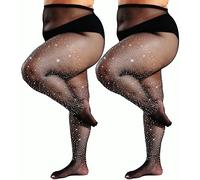 DUCMODA Queen Plus Size Collant - Collants a retina scintillante abbagliante con strass per donna - Per feste, concerti,2x Nero,xl-xxl