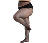 DUCMODA Queen Plus Size Collant - Collants a retina scintillante abbagliante con strass per donna - Per feste, concerti, Nero,3xl-4xl