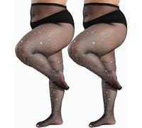 Ducmoda Regina Taglia Comoda Rete a Strass per Donna, Collant Super Luminosi 10X, Collant da Donna Scintillanti per Festa e Concerto, 2 nero, 3XL/4XL
