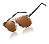 DUCO Occhiali da sole polarizzati quadrati retrò vintage donna uomo doppio ponte occhiali da sole DC3001, Lente marrone cornice oro trasparente
