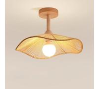 DUddTTW Plafoniera in Tessuto E27 Lampadario da soffitto con Paralume in Canapa Lampada da soffitto a Semi-Incasso Vicino alla plafoniera(Natural Wood)