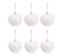 DUDNJC, 6 palline di Natale ornamentali da 7,6 cm, con piume bianche glitterate a forma di petalo bianco, in schiuma, infrangibili, per albero di Natale, per feste di Natale, Capodanno