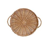 DUDNJC Vassoio da portata rotondo in rattan con manici per colazione, 30 cm, vassoio da portata in vimini, organizer decorativo per cucina, tavolino da caffè, pane, frutta, colazione, snack