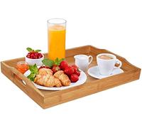 Dudoplatz vassoio di bambù con manici, ideale come vassoio per cena, tè, bar, tavolo, colazione, perfetto per feste o come vassoio da letto (37 x 26 x 3 cm)