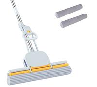 DUDTO Mocio in spugna PVA con manico lungo 152,4 cm, testa da 38,1 cm con 2 tamponi in spugna per la pulizia del pavimento con strizzatoio