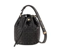 DUDU Borsa a Secchiello in Pelle Intrecciata - Borsetta Donna Piccola con Tracolla Regolabile, Coulisse e Pochette Interna, Elegante e Artigianale Nero rosa