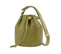 DUDU Borsa a Secchiello in Pelle Intrecciata - Borsetta Donna Piccola con Tracolla Regolabile, Coulisse e Pochette Interna, Elegante e Artigianale Olive green