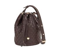 DUDU Borsa a Secchiello in Pelle Intrecciata - Borsetta Donna Piccola con Tracolla Regolabile, Coulisse e Pochette Interna, Elegante e Artigianale Coffee brown