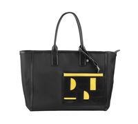 DUDU Borsa Donna Shopper Grande in Pelle e Tessuto - Borsa Tote Shopping Capiente Elegante e Funzionale con Bustina da Polso Removibile Black_bright yellow