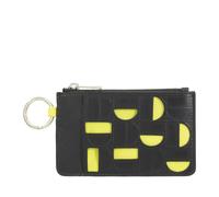 DUDU Bustina Portachiavi in Pelle con Cerniera - Astuccio Compatto con Anelli Portachiavi, Zip e Scomparti per Chiavi, Monete e Carte Black_bright yellow