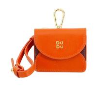 DUDU Custodia Porta Auricolari Air Pod in Vera Pelle con Portachiavi - Mini Cover con Moschettone, Elegante e Compatta Arancione